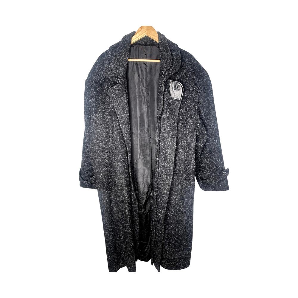 Neiman Marcus L Speckled Wool Coat  $750 Leather Oversized Slouchy Jacket Black - Picture 2 of 15